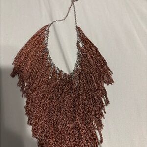 BCBG Copper and Silver Fringe Necklace